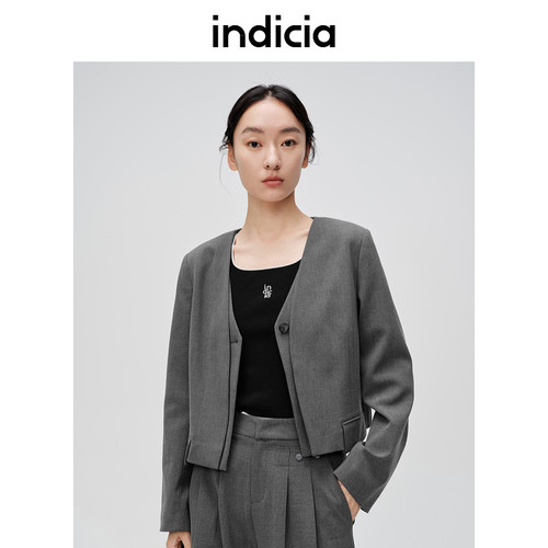 indicia6A403WT164N专柜正品标记女装V领西装短外套吊牌价899