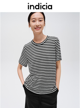 indiciaF2C4TX410N专柜正品标记女装简约百搭条纹T恤吊牌价499