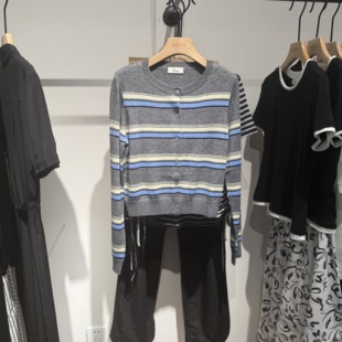 吊牌价689 条纹针织开衫 indiciatheL2C5KS135专柜正品 标记女装