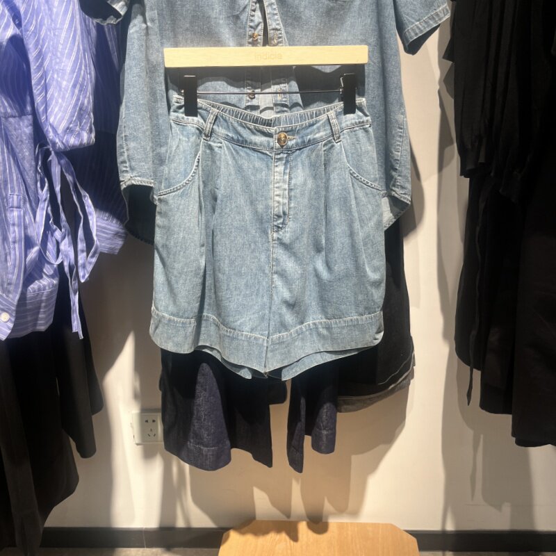 Indicia6B406DK329N专柜正品标记女装宽松阔腿牛仔短裤吊牌价499