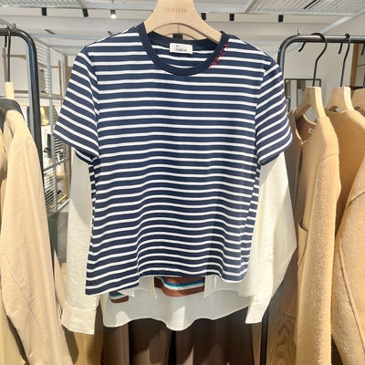 IndiciatheL2B5TX025专柜正品标记女装百搭通勤条纹T恤吊牌价399