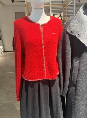 indiciaF2A5KS003C专柜正品标记女装红色羊驼毛针织开衫吊牌价739
