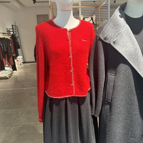 indiciaF2A5KS003C专柜正品标记女装红色羊驼毛针织开衫吊牌价739