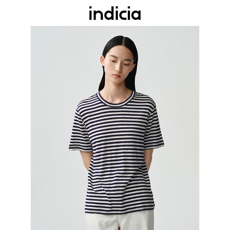 indiciaF2B5TX161N专柜正品标记女装条纹简约清凉短袖T恤吊牌599
