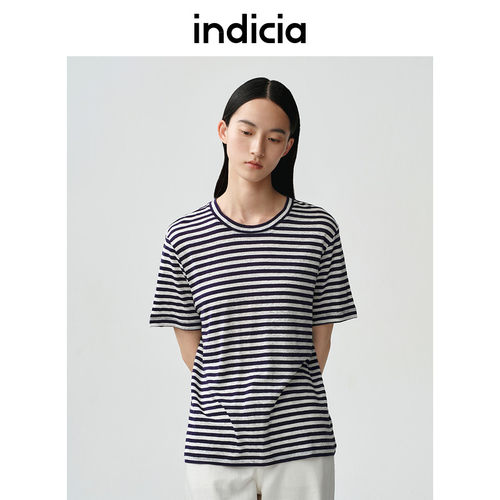 indiciaF2B5TX161N专柜正品标记女装条纹简约清凉短袖T恤吊牌599
