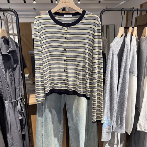 indiciaF2C5KS311C专柜正品标记女装拼色条纹休闲宽松开衫吊牌689