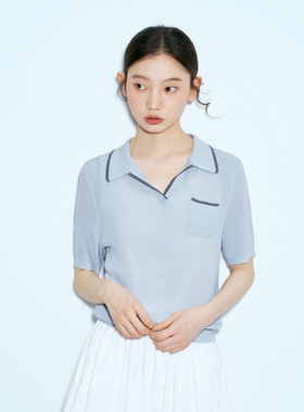 indiciaF2B5ZZ189N专柜正品标记女装撞色边针织衫polo领吊牌价569