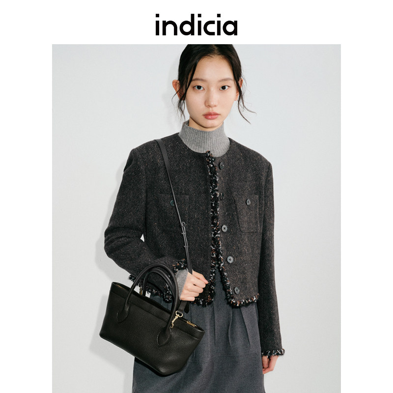 indiciatheL2D4WT185专柜正品标记绵羊毛气质香风外套吊牌价1589