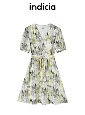 indicia6B405LQ519N专柜正品标记女装V领收腰气质连衣裙吊牌价789