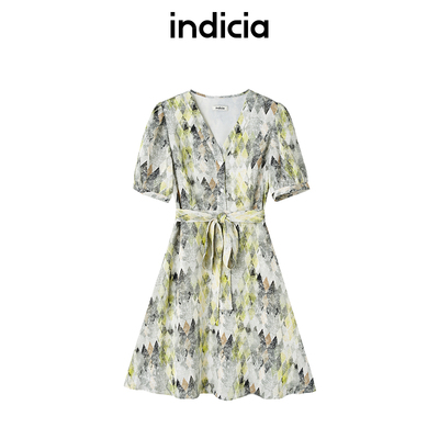 indicia6B405LQ519N专柜正品标记女装V领收腰气质连衣裙吊牌价789