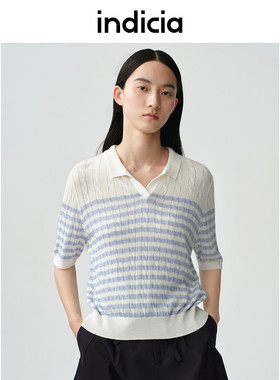 indiciaF2B5ZZ105N专柜正品标记女装条纹简约气质短袖针织吊牌499