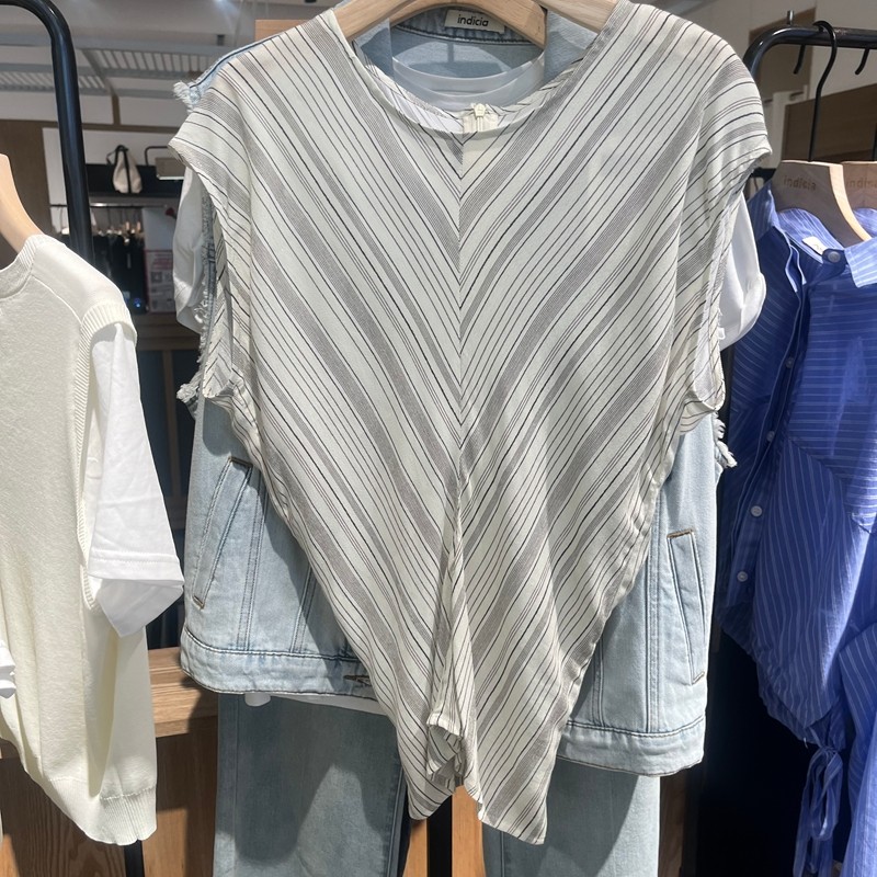 Indicia6B406SY355F专柜正品标记女装修身气质条纹上衣吊牌价589
