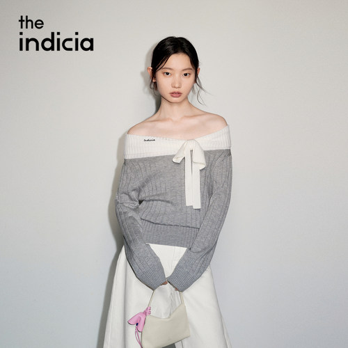 the indiciaL2C6ZZ219Z专柜正皮标记女装气质一字领针织衫吊牌699