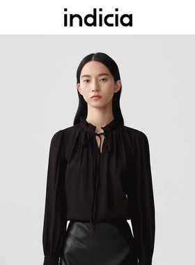 indiciaF2A5SY062C专柜正品标记女装蝴蝶结系带法式上衣吊牌价589