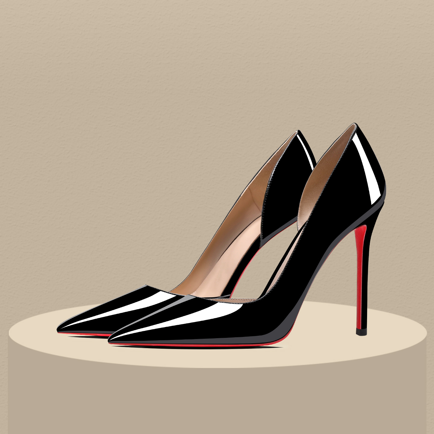 黑色高跟鞋侧空红底职业漆皮单鞋