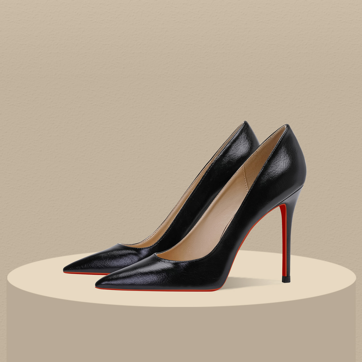 黑色红底高跟鞋尖头细跟真皮单鞋
