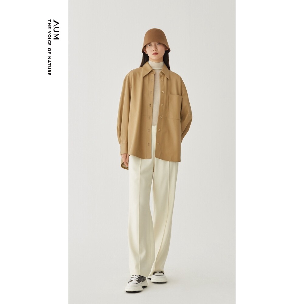 【羊皮系列】简约衬衫式亮面女式皮衣