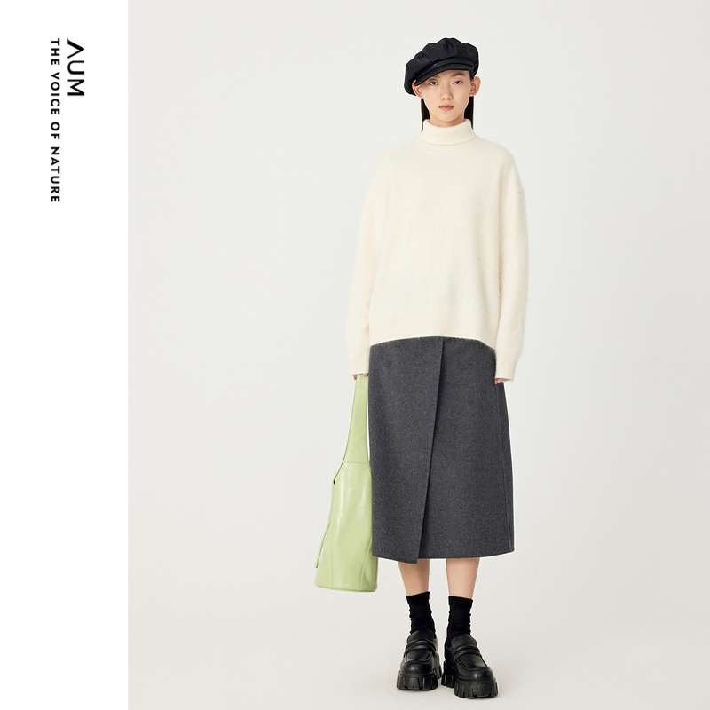 AUM噢姆冬季山羊绒白月光高领针织套头衫上衣