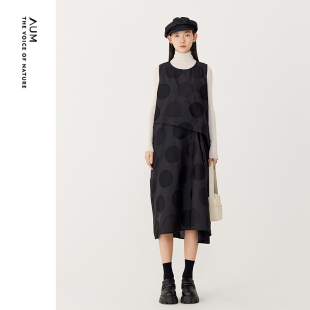 波点提花剪花立裁背心裙黑色连衣裙长裙女 AUM噢姆春季 FaFa裙