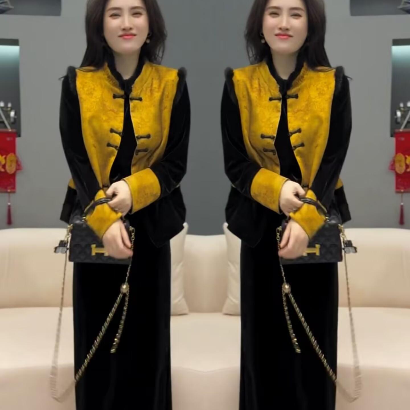 中国风中式提花马甲小衫半身裙