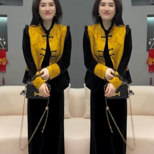 中国风中式提花马甲小衫半身裙