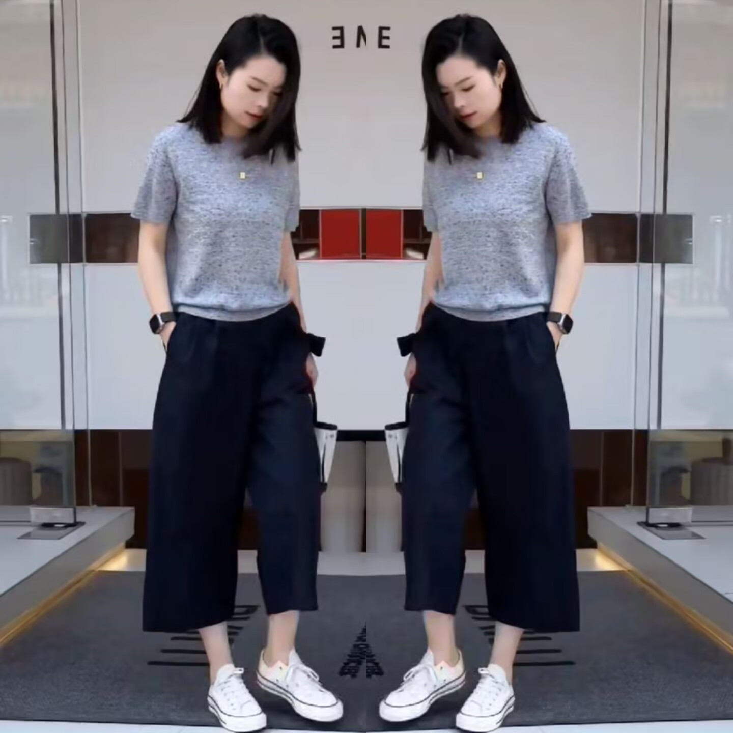 网红同款时尚套装女2025春夏新款气质显瘦短袖T恤上衣+休闲阔腿裤