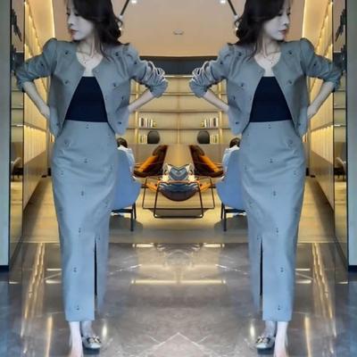 气质显瘦西装外套+半身裙两件套