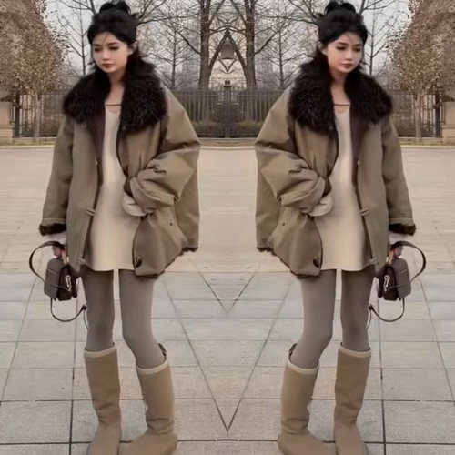 高级感仿羊羔毛领棉服外套