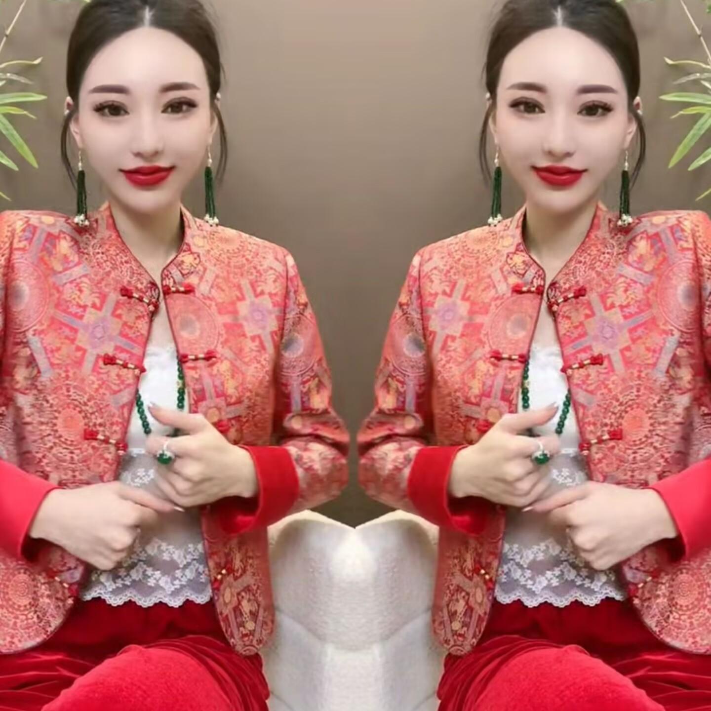 新中式国风短款外套女2025春秋新款洋气拼接袖口复古盘扣显瘦上衣
