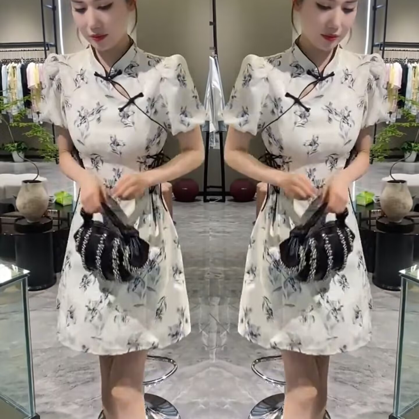 高级感时尚连衣裙女2025夏季新款气质显瘦新中式国风收腰短款裙子