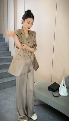 醋酸职业西装外套马甲裤子三件套