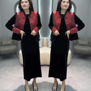 新中式复古时尚三件套女2025春秋新款国风盘扣显瘦马甲小衫半身裙