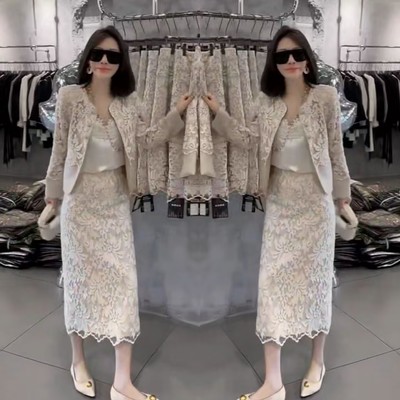 韩版蕾丝显瘦外套+半身裙套装