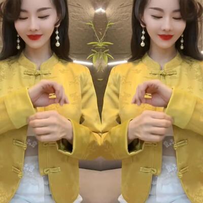 国风洋气显瘦减龄盘扣提花上衣