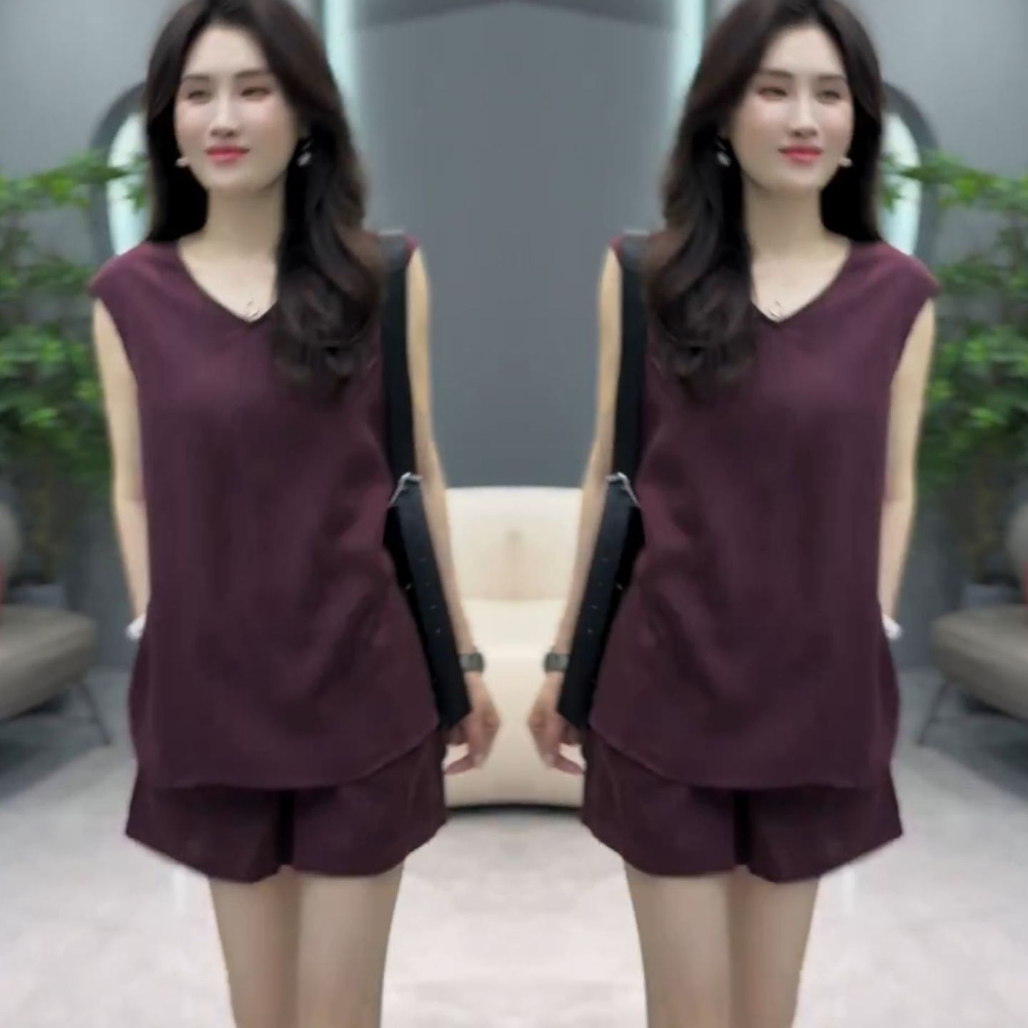 网红爆款时尚套装女2025夏季新款简约松弛感无袖上衣+短裤两件套