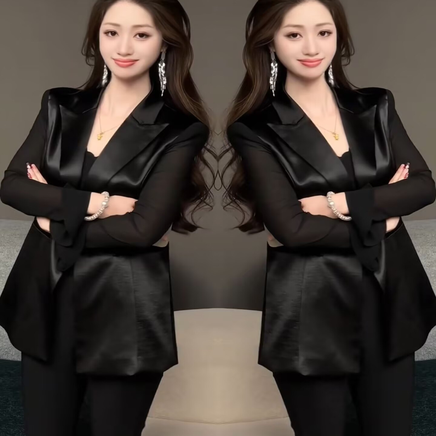 高级感时尚西装外套女2025夏季新款气质显瘦网纱拼接长袖百搭上衣
