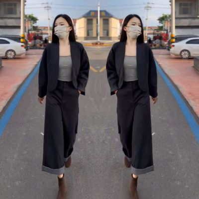 显瘦牛仔外套高腰阔腿裤两件套