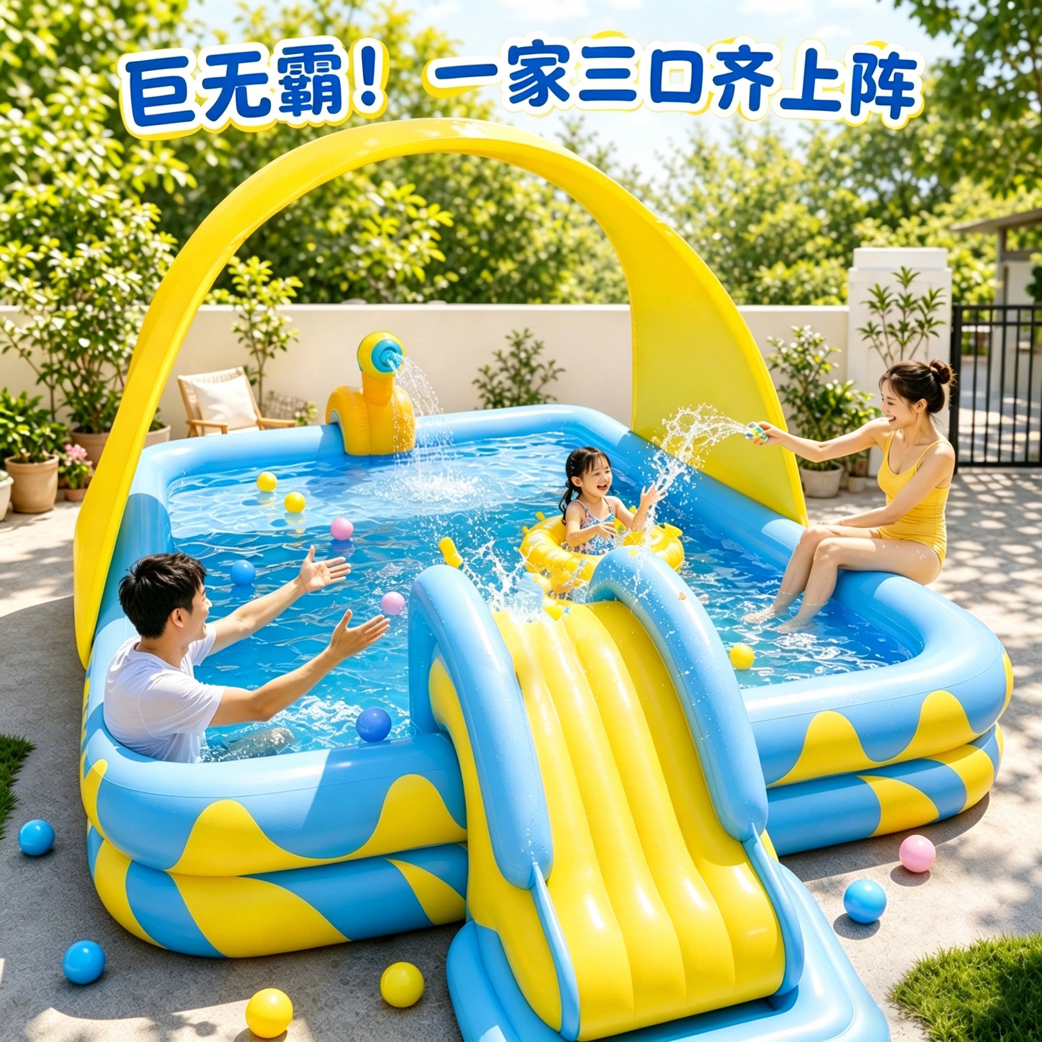 儿童家用大型充气水池滑梯遮阳