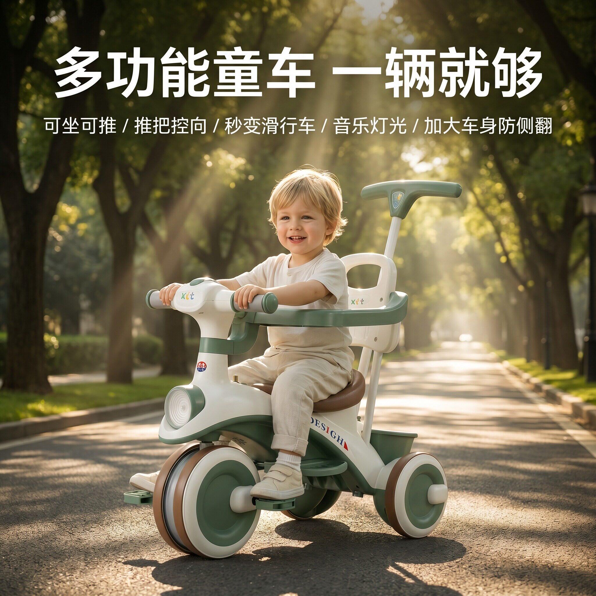 儿童三轮车脚踏车2到6岁小孩脚蹬自行车安全护栏出行遛娃男孩女孩