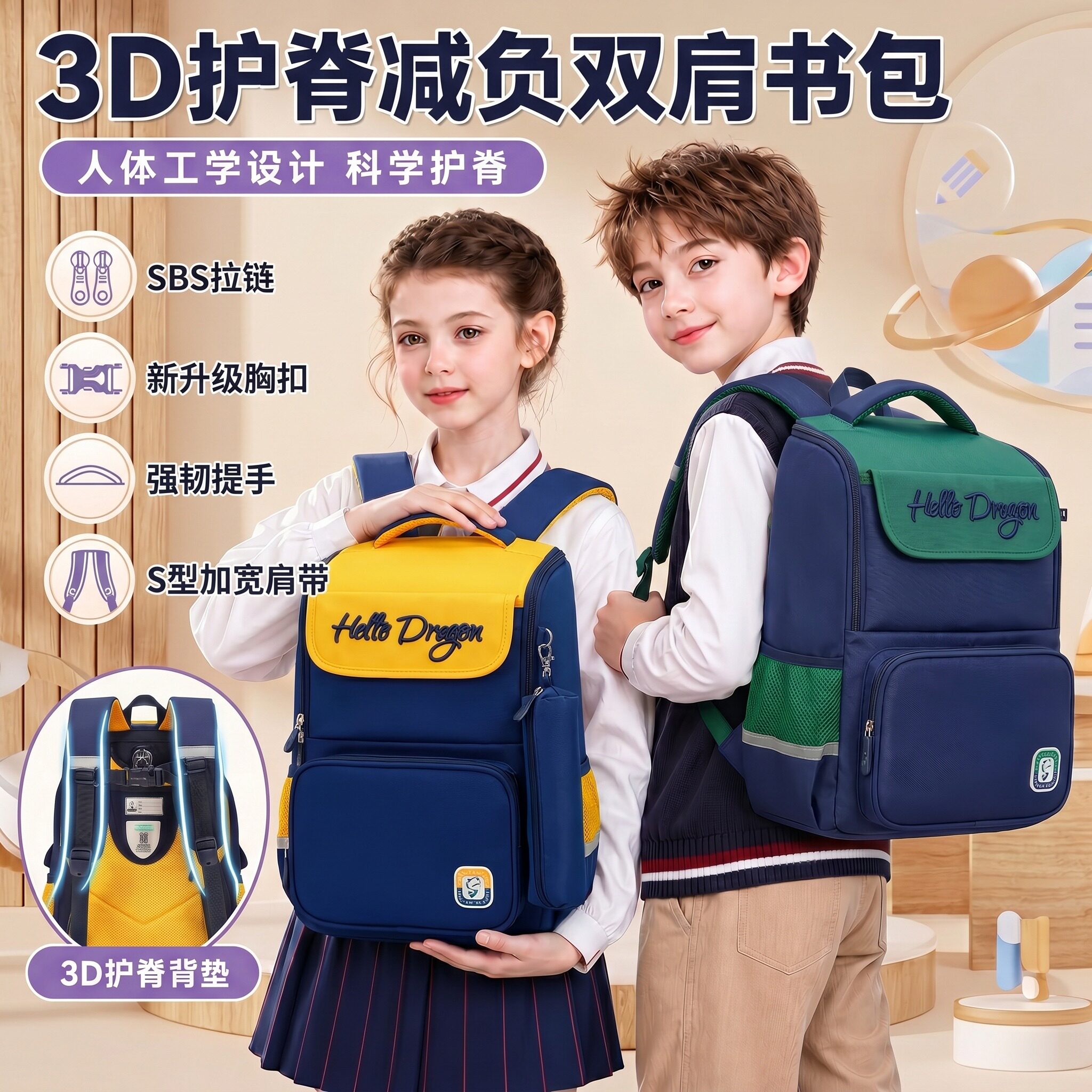 小学新生双肩书包多隔层好看实用