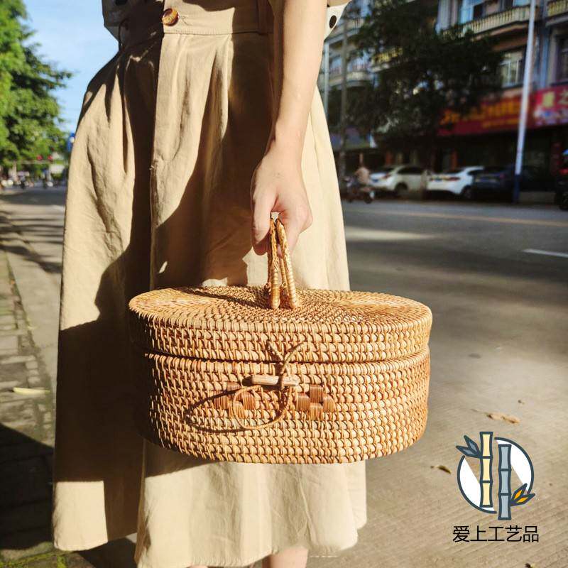 藤编手提箱普洱茶叶盒茶具收纳筐手提包干果盒糖果盒水果篮椭圆形