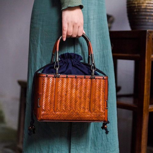 手工竹编包 中式复古禅意茶服包竹篮子茶艺茶具收纳包 女士