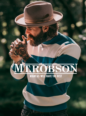 MT.Robson重磅长袖T恤衫加厚条纹圆领套头美式海魂橄榄球复古男女