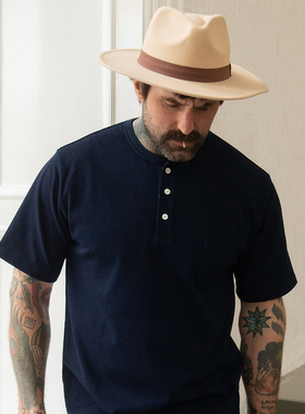 MT.Robson真蓝染亨利领衫T恤 Indigo纱染 重磅棉短袖美式复古12oz