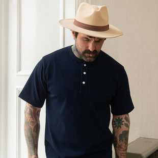 MT.Robson真蓝染亨利领衫T恤 Indigo纱染 重磅棉短袖美式复古12oz