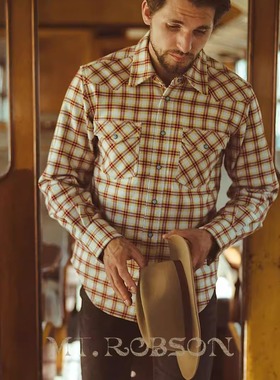 MT.Robson重磅14.7oz美式复古阿美咔叽长袖格子衬衫工装加厚