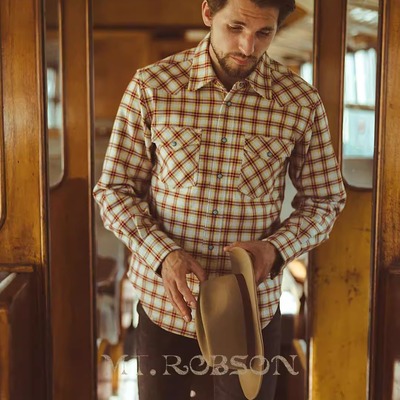 MT.Robson重磅14.7oz美式复古阿美咔叽长袖格子衬衫工装加厚