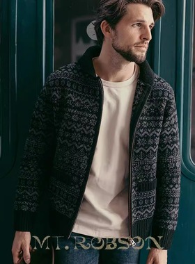 MT.Robson费尔岛重磅开衫青果领外套夹克美式复古加厚德国机织