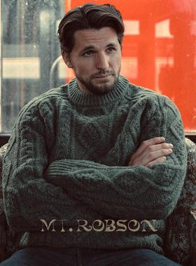 MT.Robson重磅羊毛圆领衫套头衫毛衣美式复古阿兰羊毛渔夫粗针