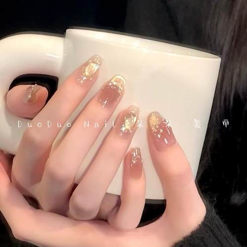 落日余辉秋冬氛围感富家千金美甲高级百搭贵气纯手工穿戴甲